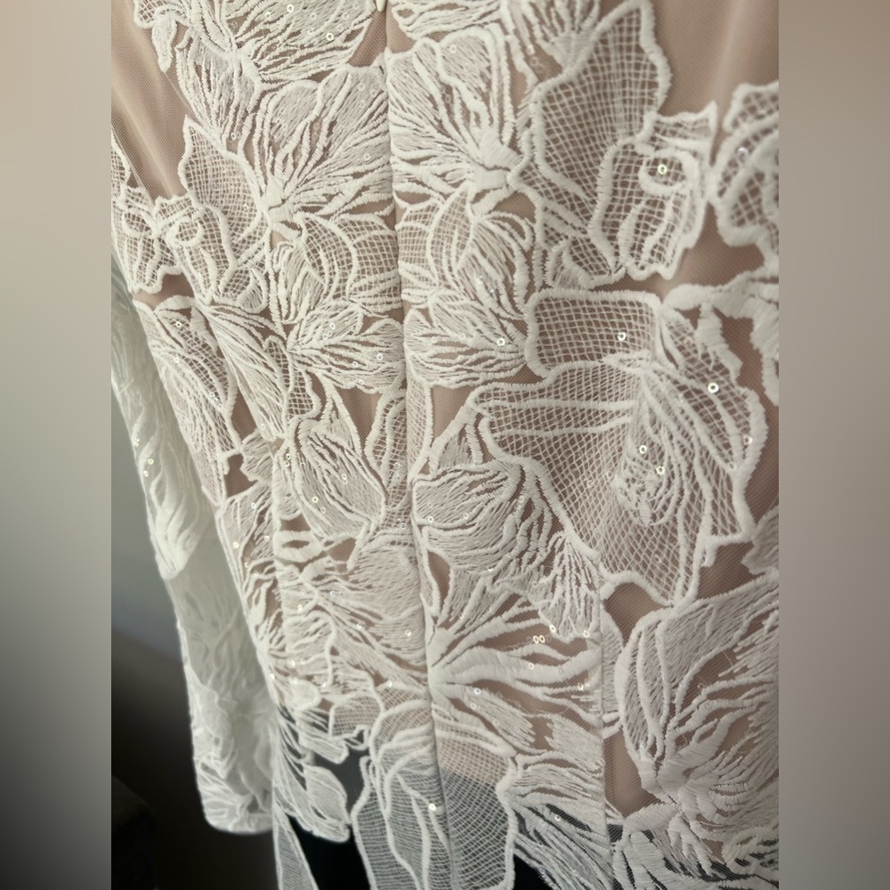 NWT Adrianna Papel black & cream lace overlay full length formal dress size 4 - Picture 7 of 11